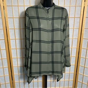 a.n.a. Semi Sheer Plaid Check Button Down Shirt